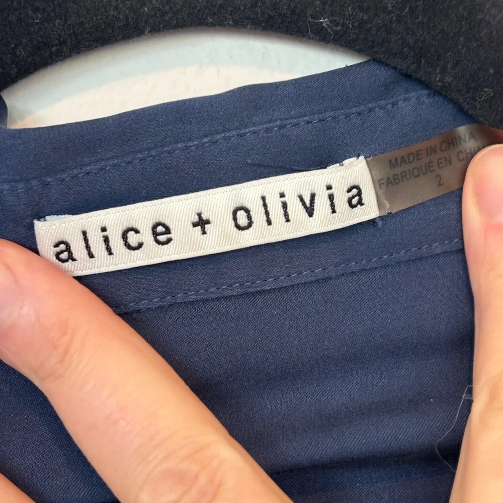 Alice + Olivia Deep Blue Long Sleeve Silk Dress 212 - Picture 4 of 9